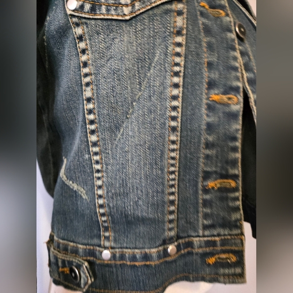 Max Plus Studded/ Scratched Denim Jacket. Size Small - Picture 3 of 13
